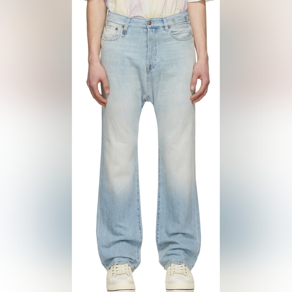 R13 Nwt Izzy Drop Light Wash Distressed Jeans in Dennis Blue Casual Relaxed Fit